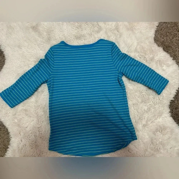 Studio Works Petite black and green striped 3/4 sleeves top size small - Picture 7 of 7